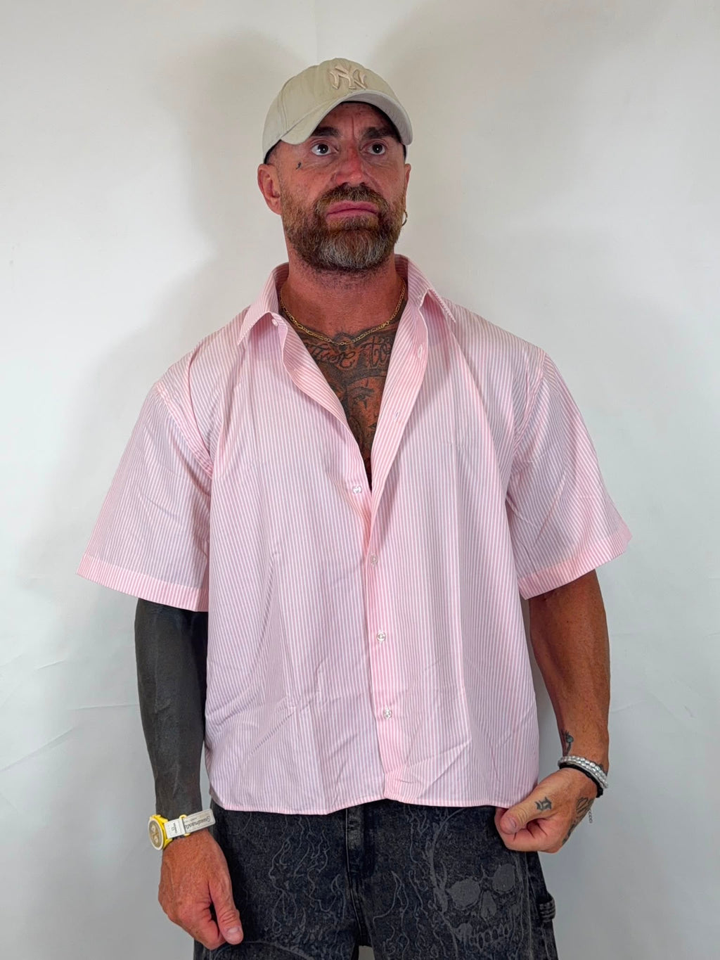 Camicia crop mezza manica millerighe