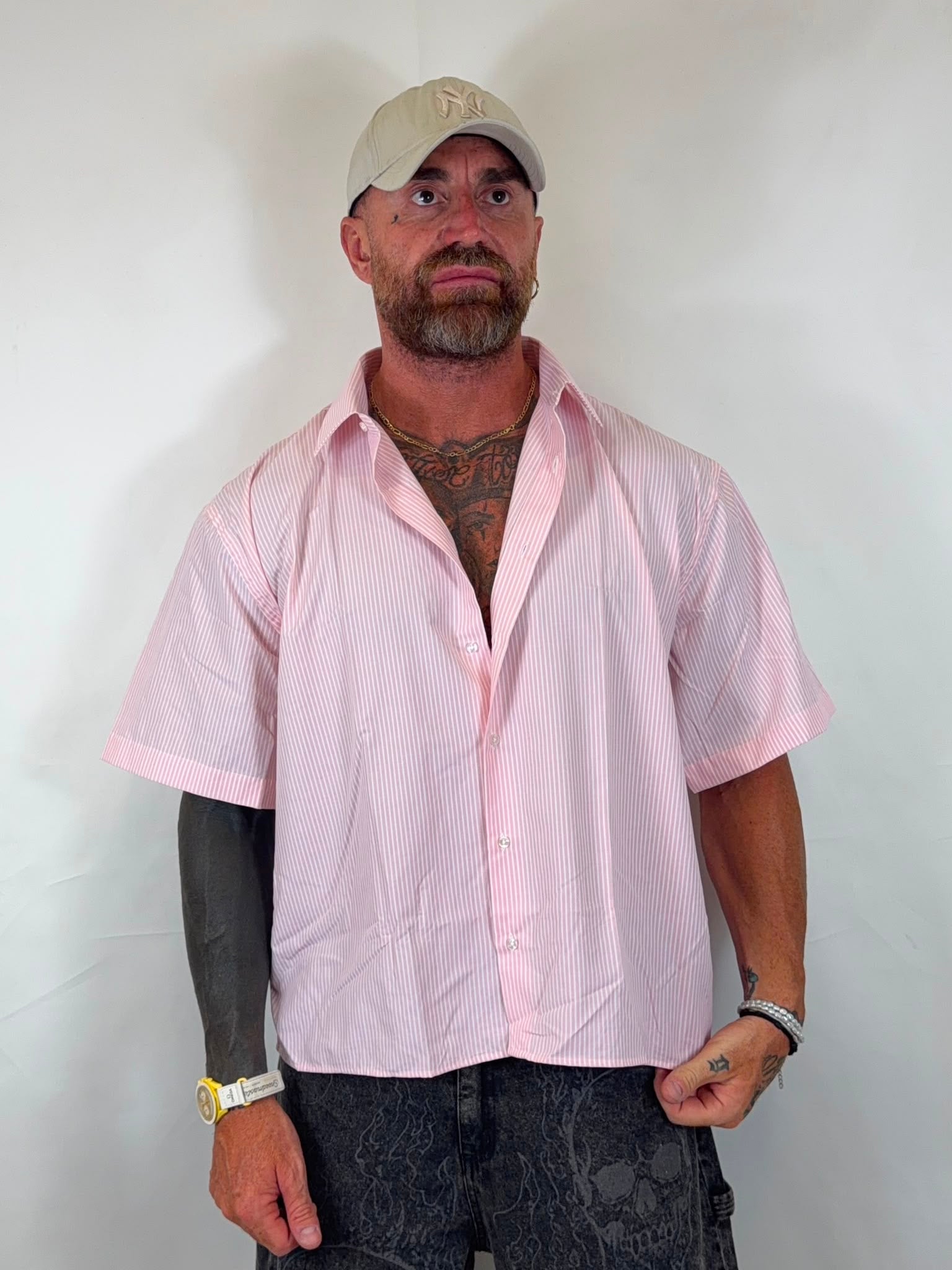 Camicia crop mezza manica millerighe