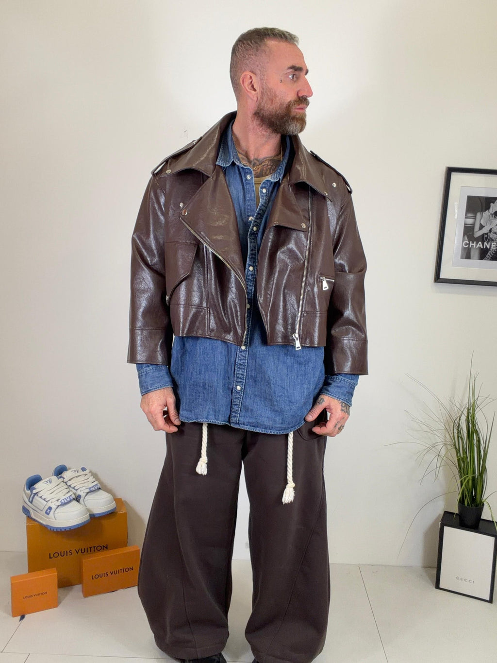 Giacca chiodo crop oversize