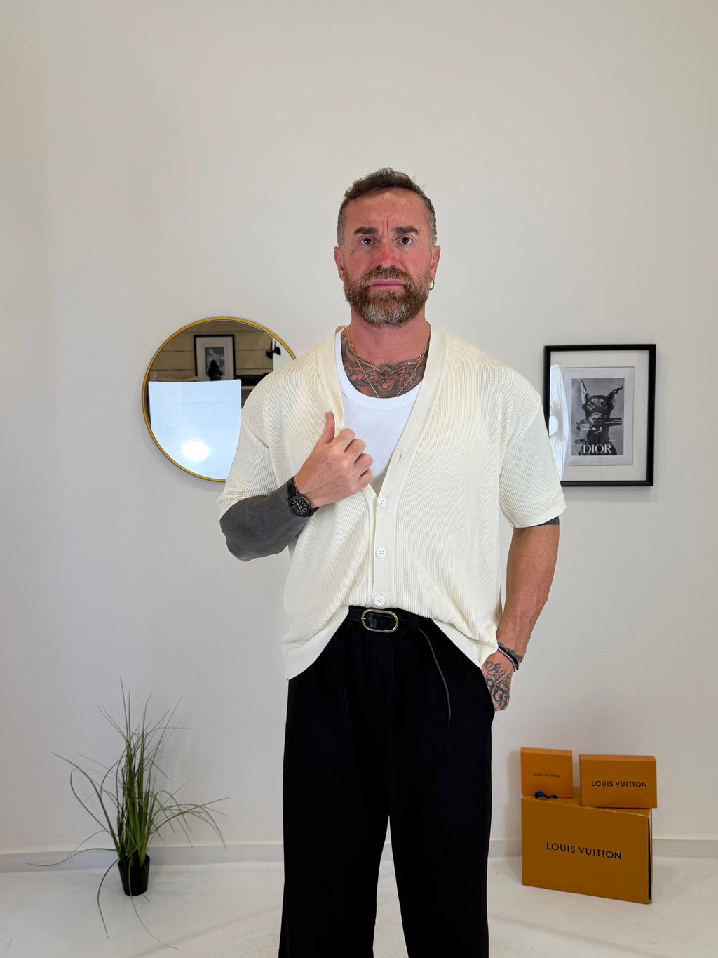 Cardigan in filo mezza manica