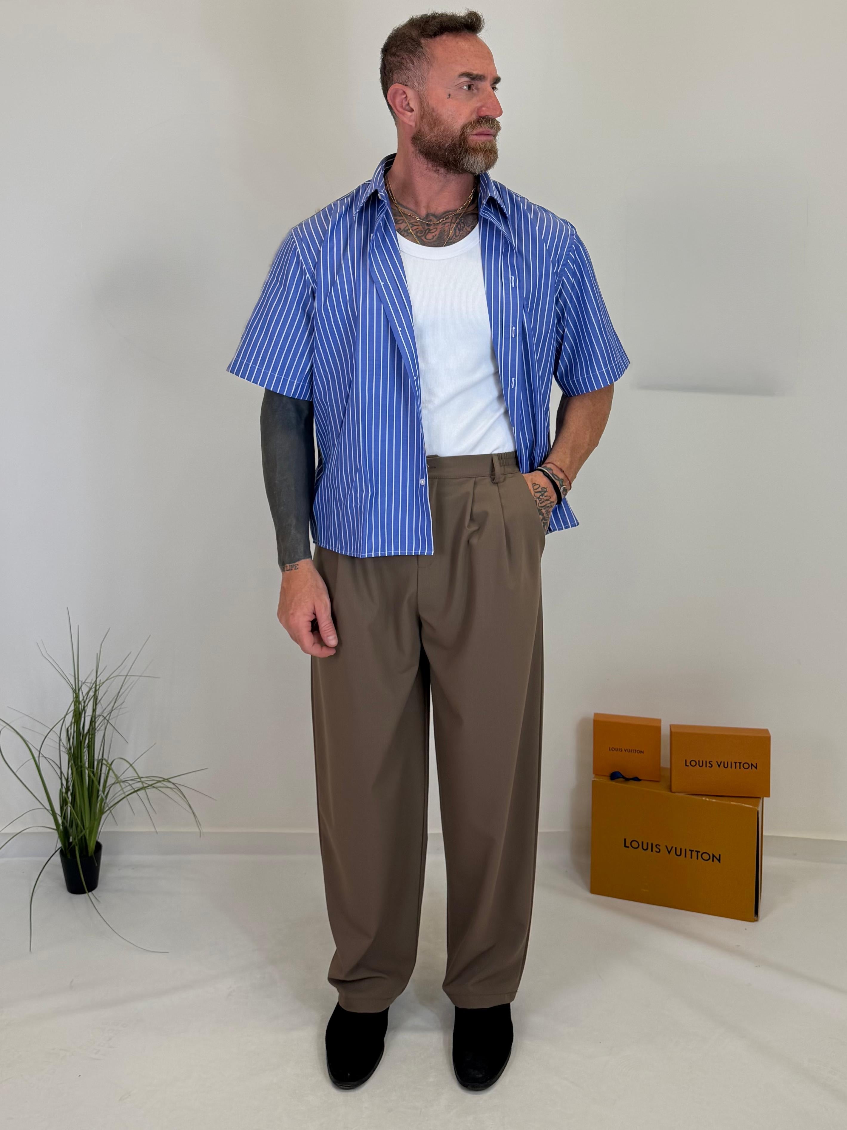 Camicia crop mezza manica millerighe