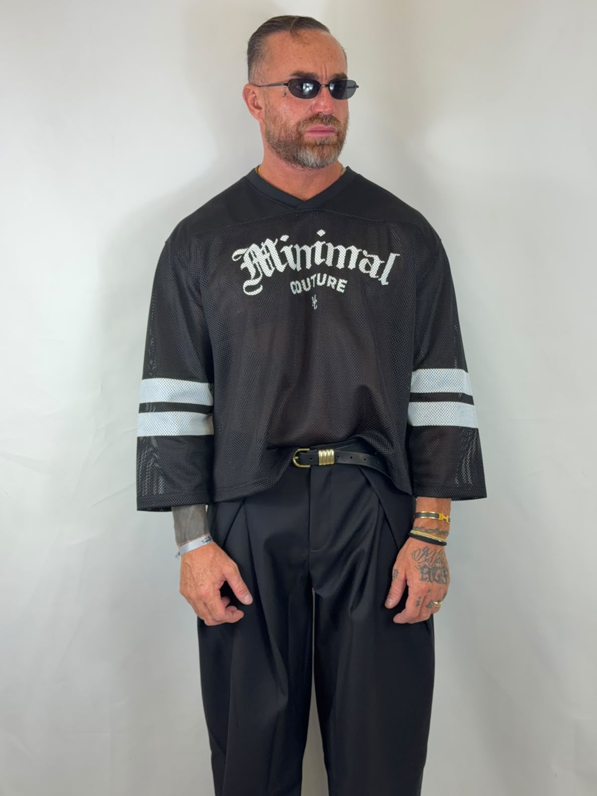 Shirt in rete nera Minimal Couture crop, vista frontale
