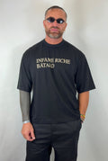 T-shirt oversize nera con stampa Infâme Riche Bâtard